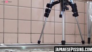 Asian beauties showing pussies while peeing in toilet