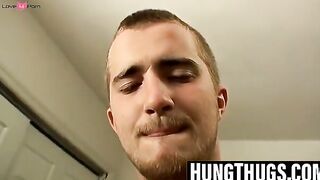 Inked young straight thug jerks his monster cock hard