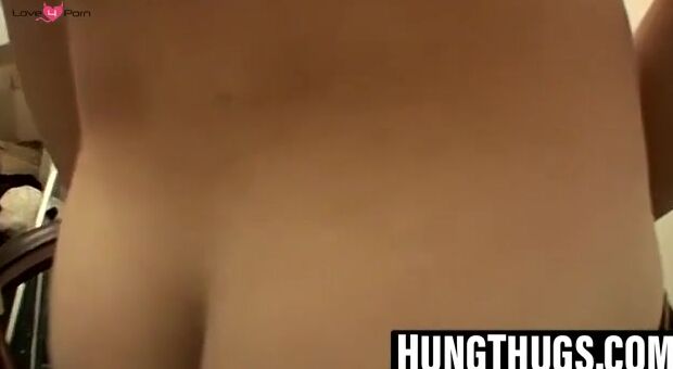 Inked young straight thug jerks his monster cock hard