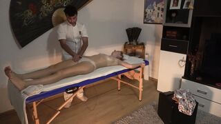 Secret camera into strokes parlor - Chubby masseur fucks client