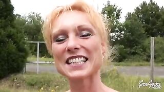 Mendy very Hot french blonde cougar plowed by two blacks