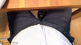 Secretary's Leather Booted Feet Get Devilish Pedicured