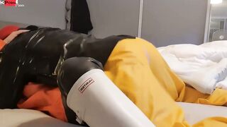 Busty Brunette MILF Wife in Raincoat and Latex Boots
