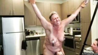 Mature Blonde Jennifer's Saggy Body Submitted to a Rough Dominatrix