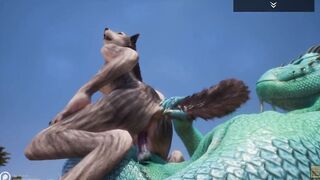 Scaly and Furry Goddess Wolf Woman Fucks with Lizard