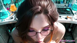 Smart Brunette Scientist Gets Passional Facial Under Lab Lights