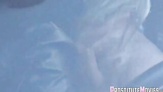 Blonde in Leather Gives Roadside Blowjob and Swallows