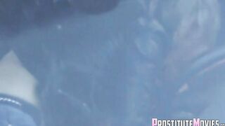 Blonde in Leather Gives Roadside Blowjob and Swallows