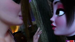 Busty Witch Finds Naked clueless on Porch in 3D Animation