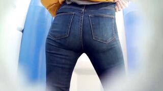 Skinny Brunette Mom Bends Over in Public Toilet for Voyeur Cam