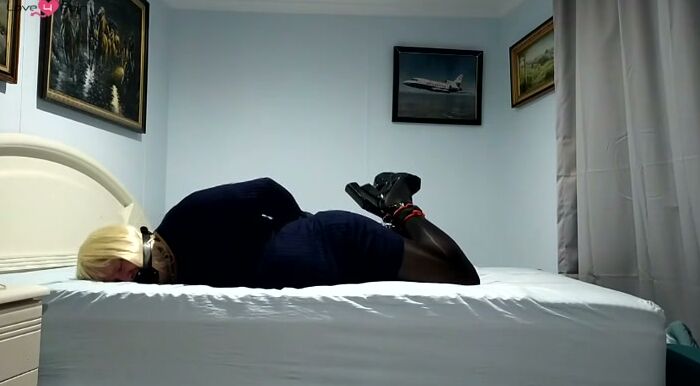 Daisy Hogtied in a Tight Dark Blue Dress