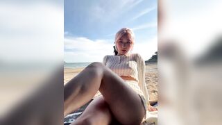 Pink-Haired Asian Model Teases in Bikini on Sunny Beach