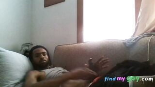 Black Man Masturbates on Couch Watching Porn