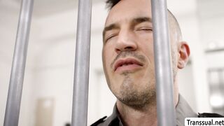 TS Sasha Tatcha Deepthroats Jail Guard Derek Kage in Prison Cell Threesome