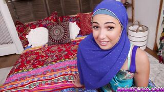 Arab Hijab Teens Deepthroat Big Cock Threesome in Bedroom