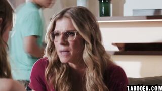 Cory Chase Double Blowed by Blonde Teen Melody and Blake on Couch