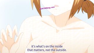 Blue-Haired Anime Girl Reveals Secret Big Tits and Gets Rough Cock Creampie