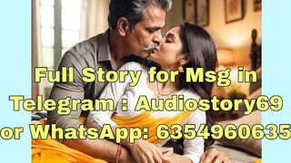 Indian Housewife in Yellow Saree Kissing Older Man with Grey Hair and Mustache