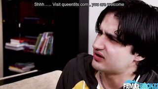 Tattooed Stepbrother Deepthroats Big-Titted Stepsis in Front of Parents