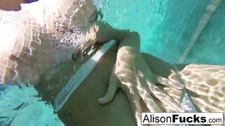 Buxom Alison Tyler takes a bath tub and strokes herself down