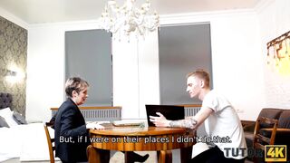TUTOR4K. Beauty old professor and younger man become couple during class
