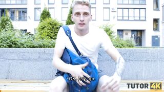 TUTOR4K. Man knows homemade professor works for 2 so he helps older relax