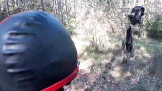 Bound up to a tree outdoors on Beauty clothes, ball