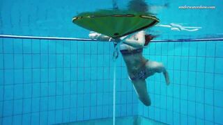 Huge jugs 18 yo Liza Bubarek swimming nude inside the pool