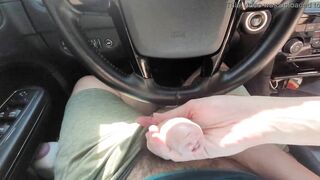 Outdoors vehicle hand job jizzed