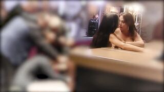 Freaky lesbo babes sharing 2 rough pricks