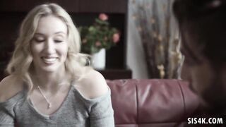Riley Reyes sqeezes out stepbro's huge dick