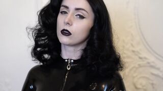 Goddess Dark Haired inside Ebony Rubber Catsuit