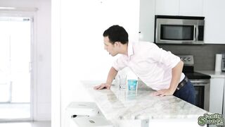 Big Titted stepmom punishing her pervy stepson after getting caught peeping