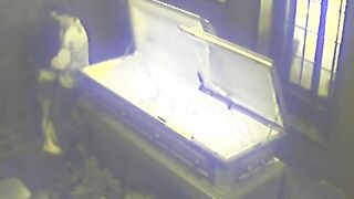 Filthy Lovers Fucking into Empty Coffin at Funeral