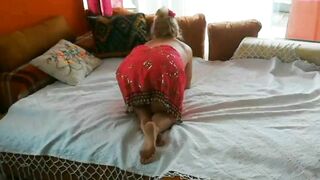 Delicious sex into red loincloth with bells