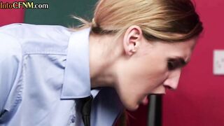 Cocksucking uniformed femdoms kinging their slave