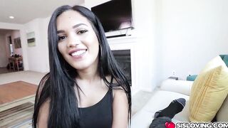 Blowing stepbrothers thick cock and drooling all over it