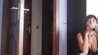 Russian whore blows a pvc cock, shows her anal holes