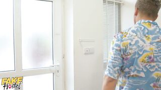 Fake Hostel Nikki Fox has sex with 2 long dicks inside a hotel