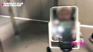 Euroslut’s Risky Outdoor Masturbation into the Gym Locker Room