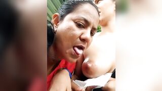 colombian Mother & her milky daughter filthy outside