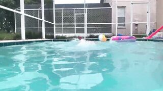Irresistible Hispanic maid La Paisa cleans the pool and blows