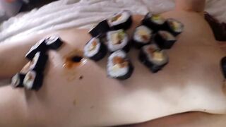 EATING sushi with a little bitch. FOOD- BONDAGE