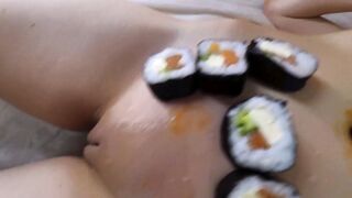 EATING sushi with a little bitch. FOOD- BONDAGE