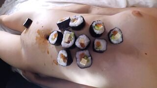 EATING sushi with a little bitch. FOOD- BONDAGE