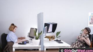 Big Tit coworkers with unshaved cunts masturbate together