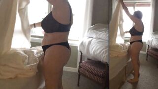 Bombshell Granny MarieRocks makes the bed