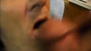 Old housewife is taking cum on her mouth