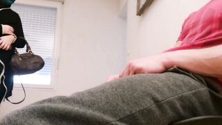 Perver pull out his penis and cum into forbidden outdoors