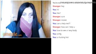 Dark Haired Omegle 18 Yo Flashes her Fantastic Melons